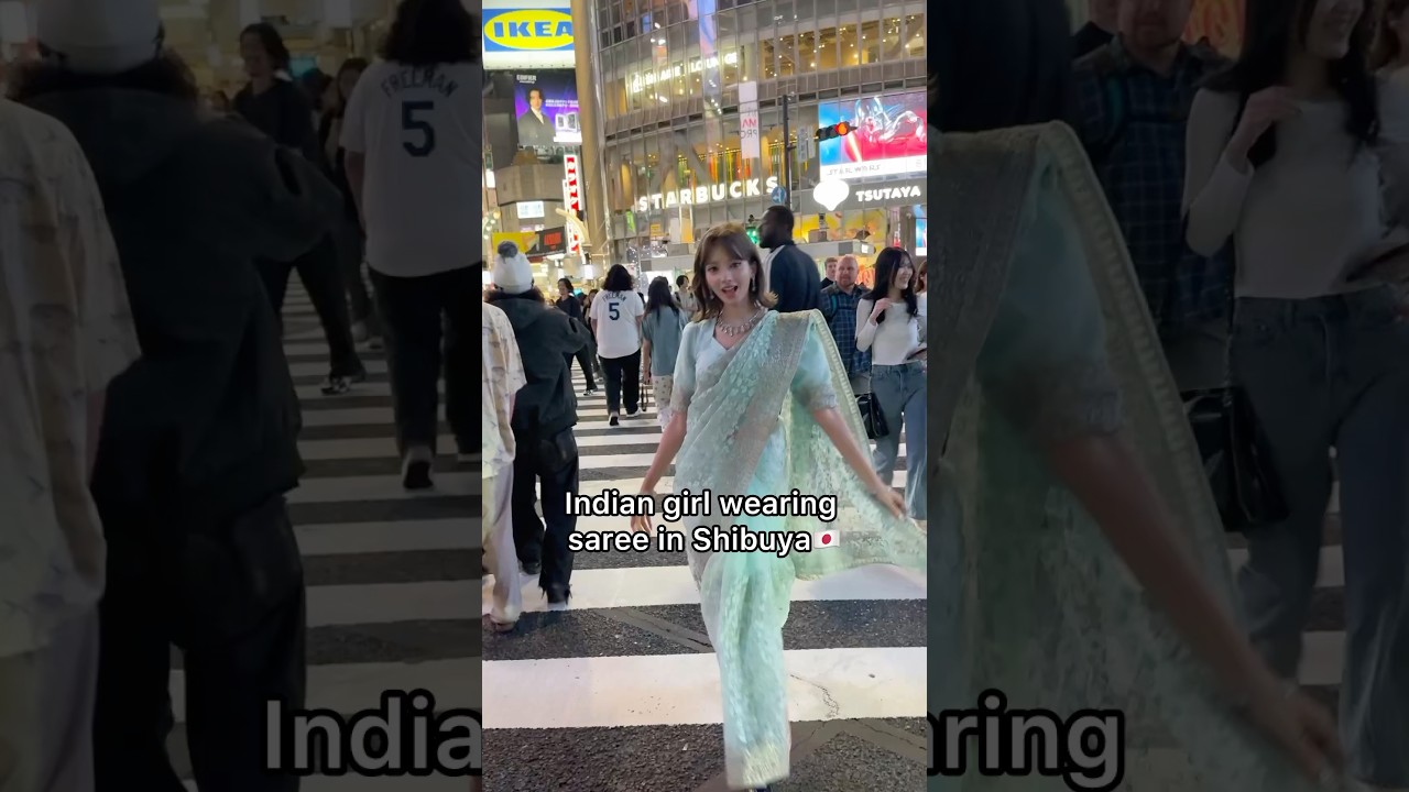 INDIAN GIRL WEARING SAREE IN JAPAN😨 #indian #japan #shibuya #saree #indianvlogger #viralvideo #fyp
