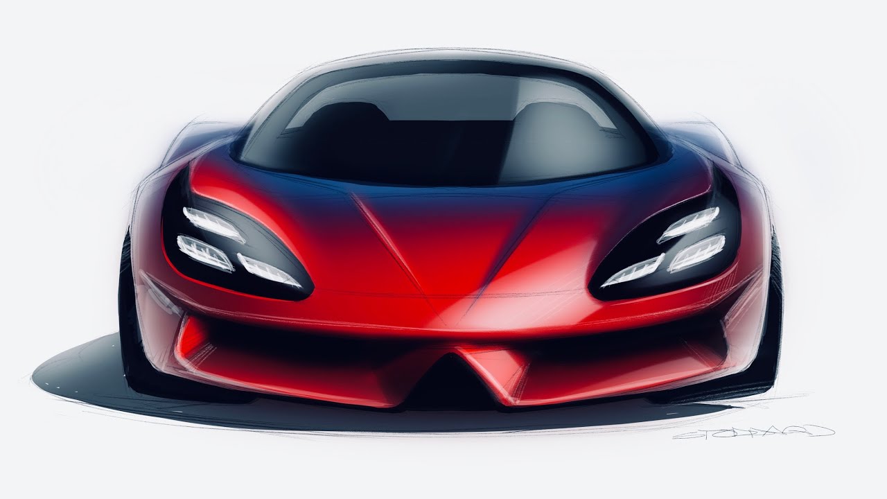 Rendering Demo: Red Italian Sports Car Front End On A White Background