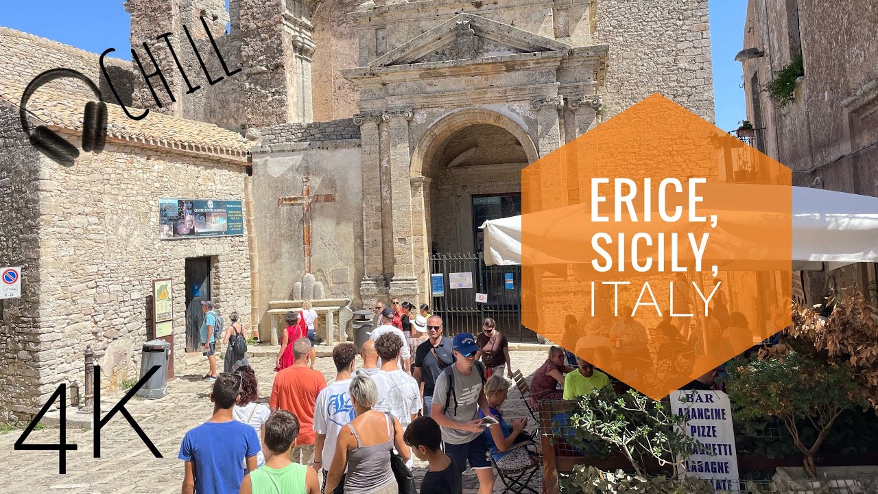 Erice, Sicily, Italy 🇮🇹 4K Virtual tour/run. Chill music.Stunning hilltop walled fort ancient town