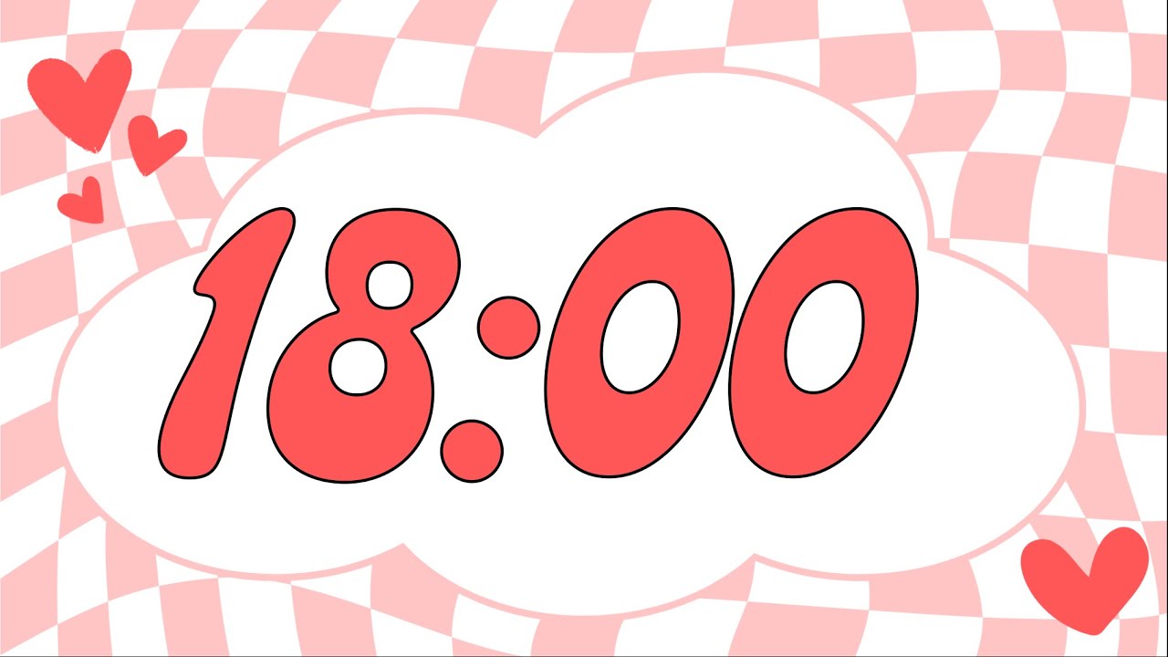 18 Minute Valentine's Day Checkerboard Heart Timer (Fun Synth Alarm at End, No Music)