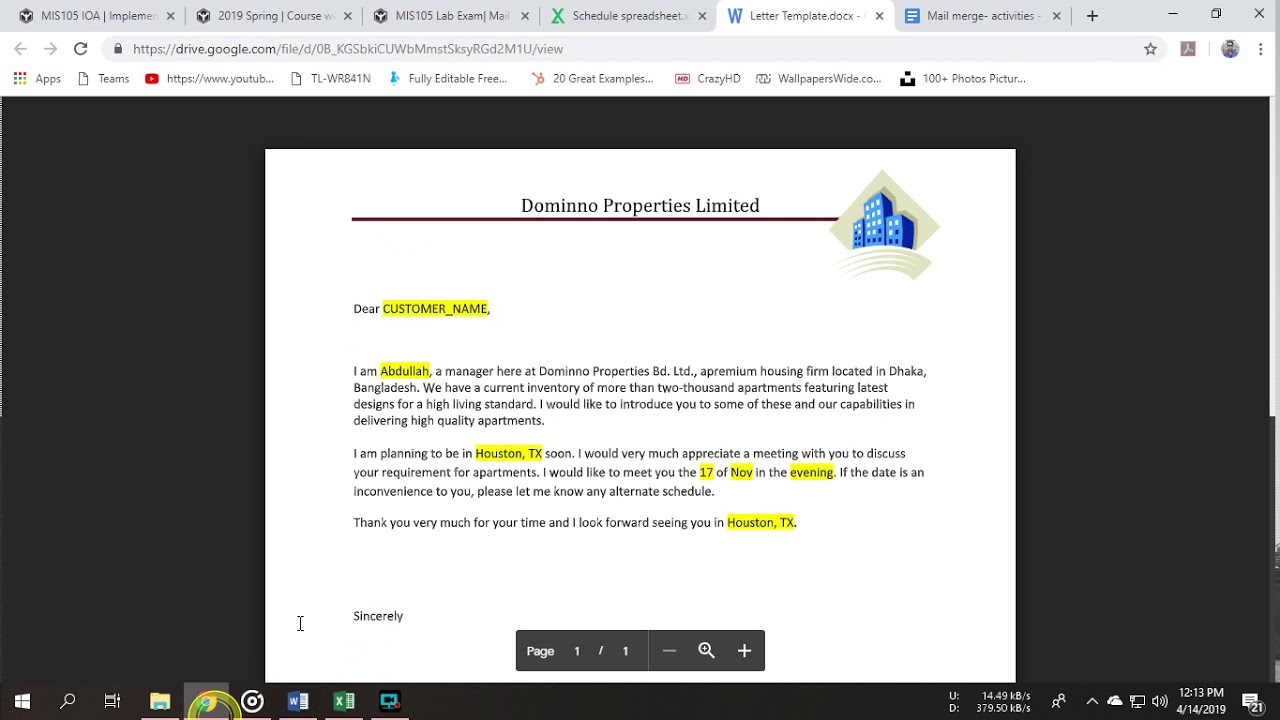 Mail Merge for Lab Exam NSU MIS105/107(Ayn) by Kowshik