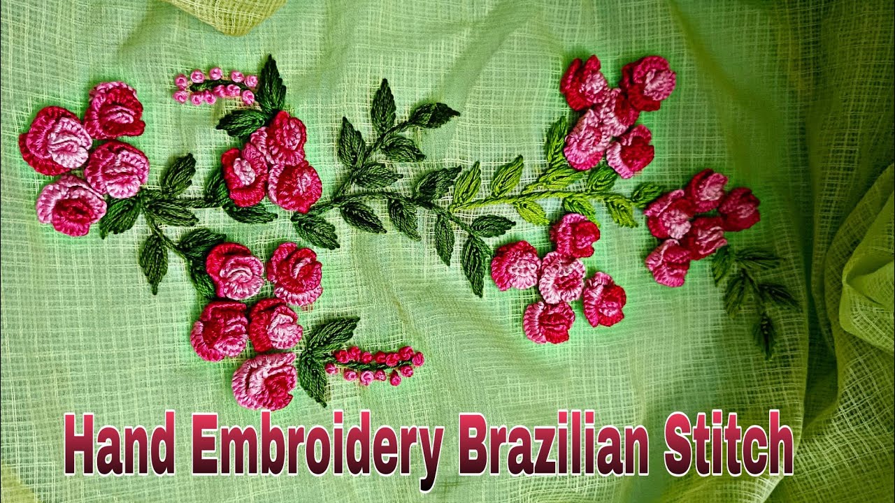 Brazilian Stitch Flower Bunch Design | Tutorial video for beginners |  Net Kotta Embroidery Saree