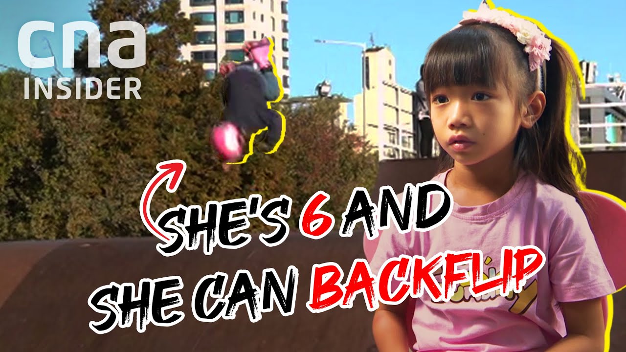 Tiny 6-Year-Old Skater Backflips Off Ramps Three Times Her Height