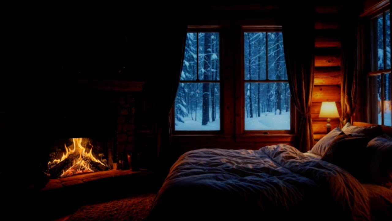Campfire Sounds with Snowfall ❄️ Relaxing Winter Night Ambience