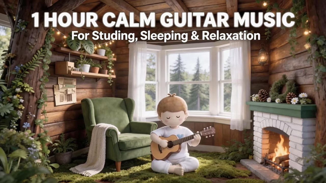 1 Hour Relaxing Acoustic Guitar Music 🎸 Cozy Fireplace Ambience | Study, Focus & Sleep
