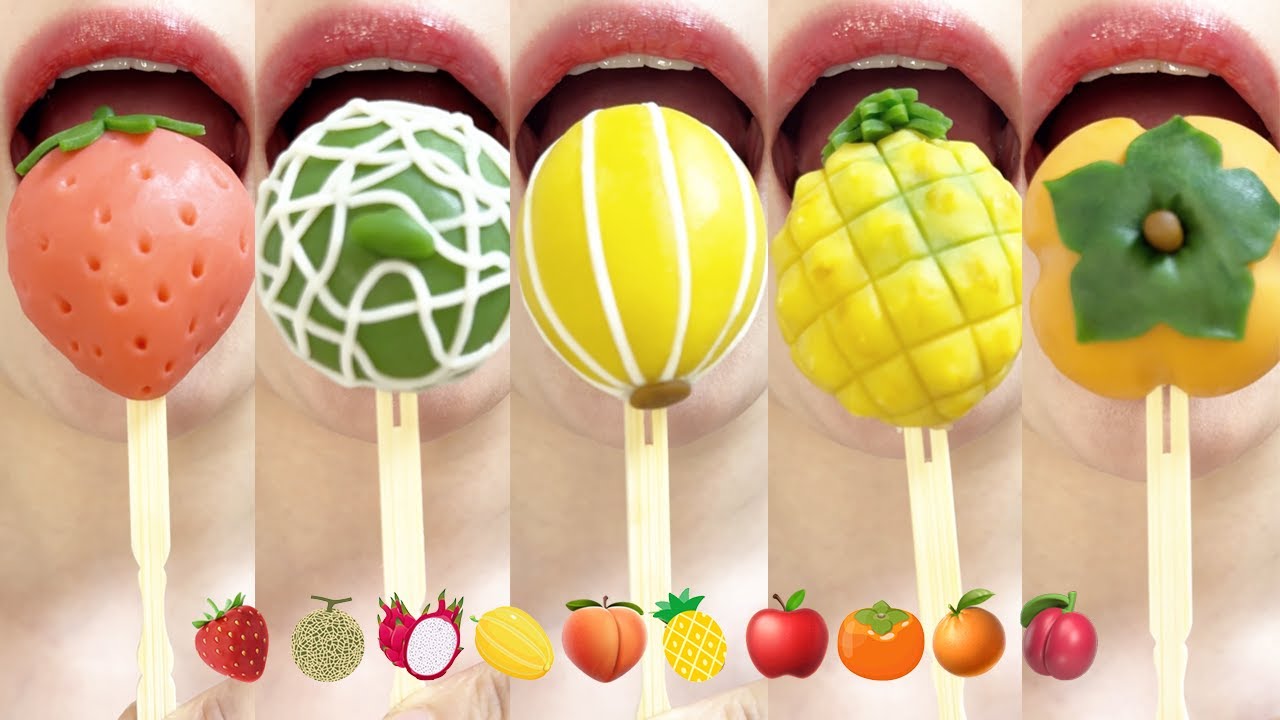 asmr FRUITS CAKE SWEET BEAN CAKES EMOJI FOOD 과일 화과자 먹방 eating sounds