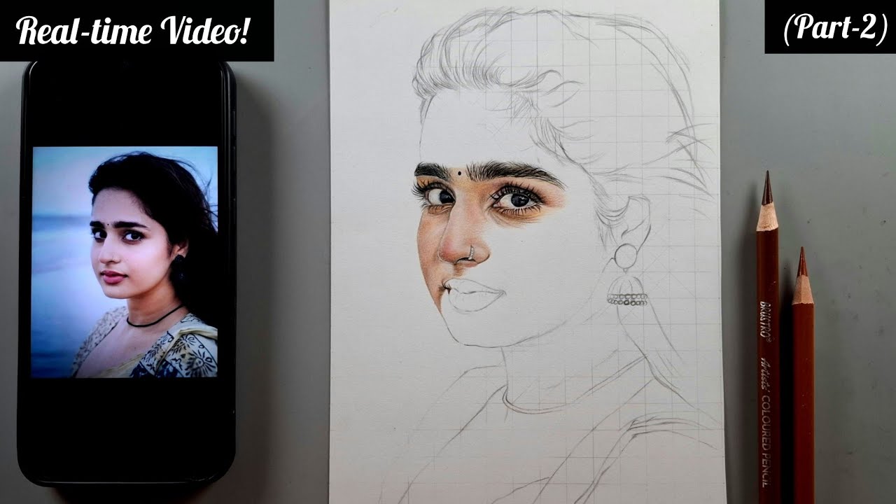 Realistic Nose Drawing Using Coloured Pencils | Real-time Drawing Video (Part-2)