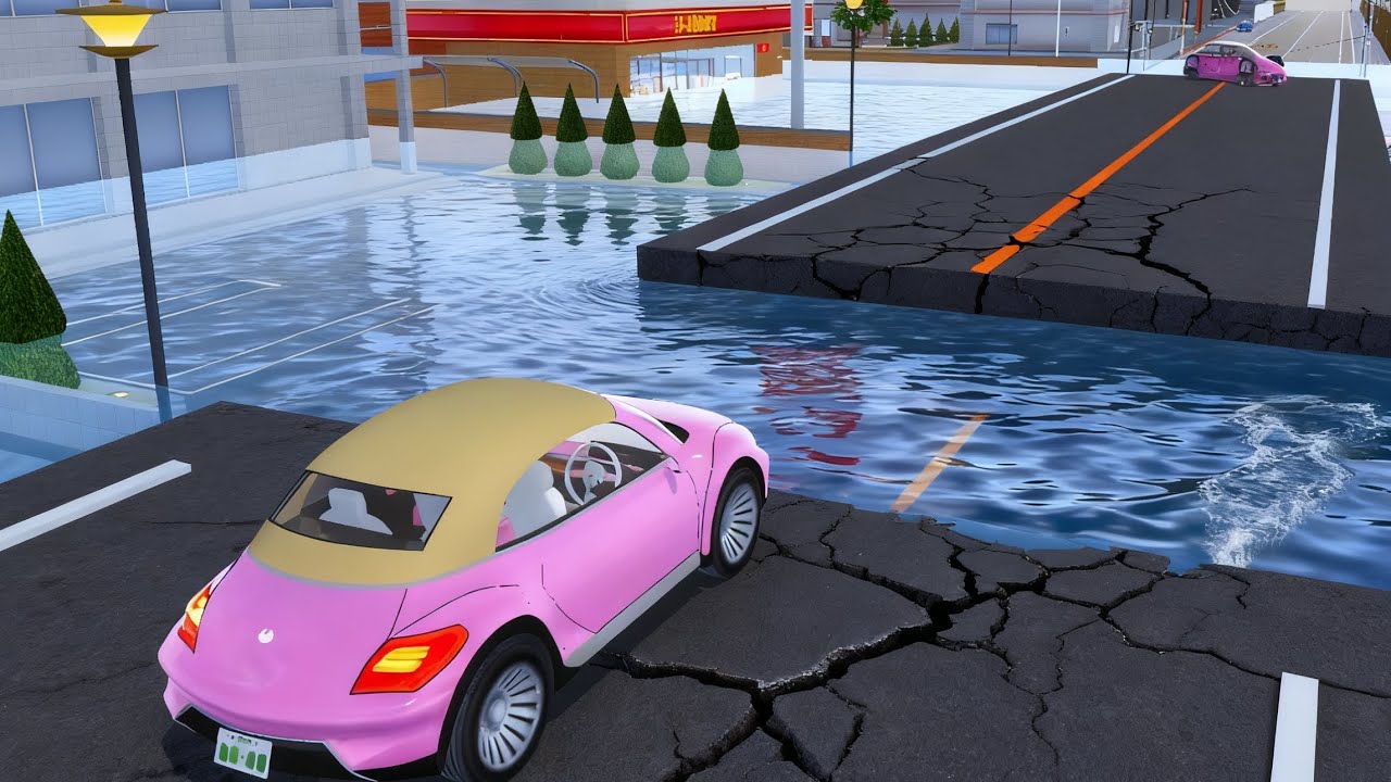 Taiga Selamatkan Mobil dari Jalan Putus akibat Banjir 😲 sakura school simulator