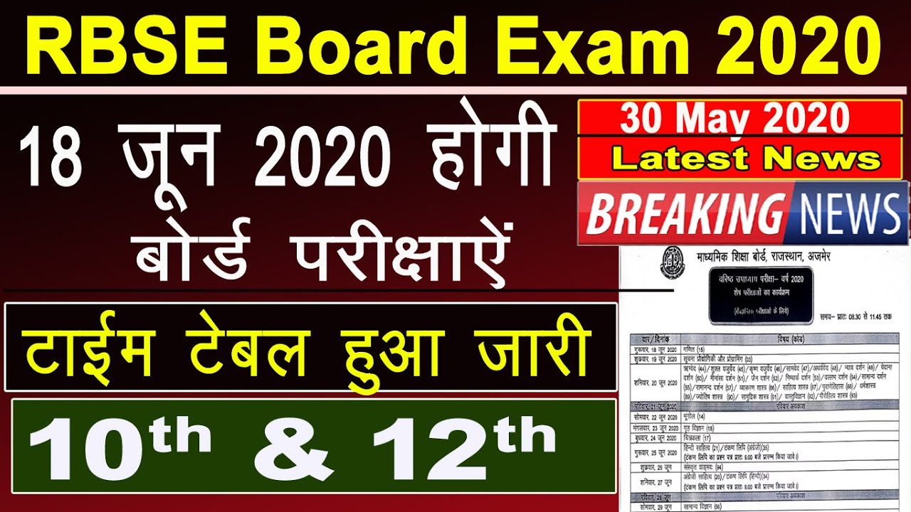 RBSE Board Exam 2020 New Time Table | 10th & 12th | 18 जून से होंगी परीक्षाऐ | पूरा टाइम टेबल देखे |