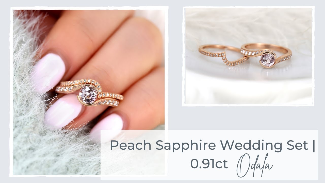 Sapphire Wedding Ring Set | Rosados Box 0.91ct Odala Peach Sapphire & Diamond Bypass Wedding Set