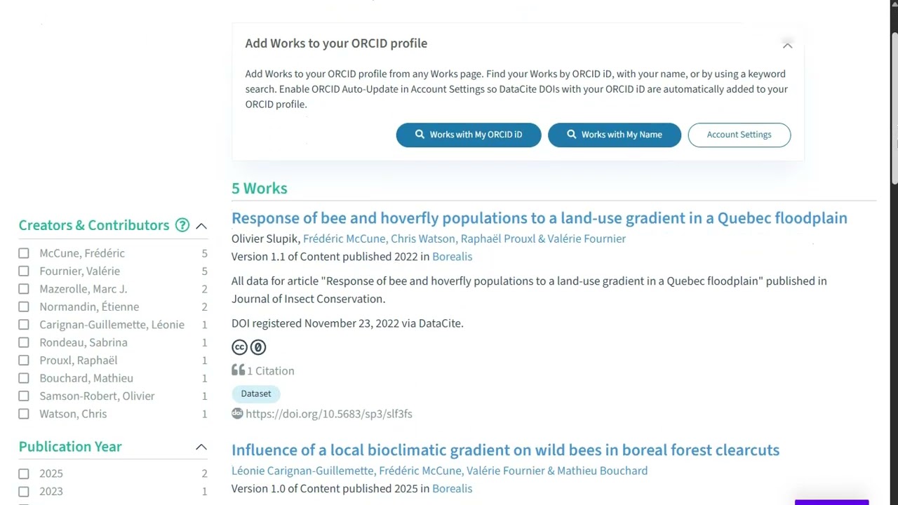 ORCID – Ajouter des publications avec DOI DataCite