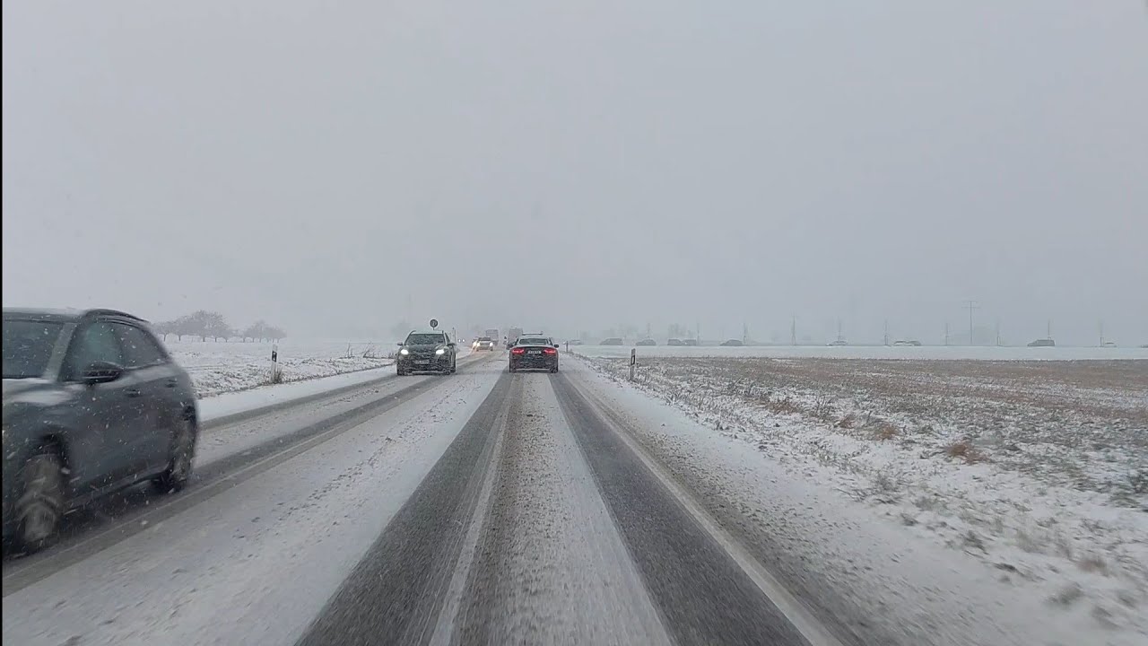 a drive in snowfall from Steinbach Taunus to Kronberg Taunus