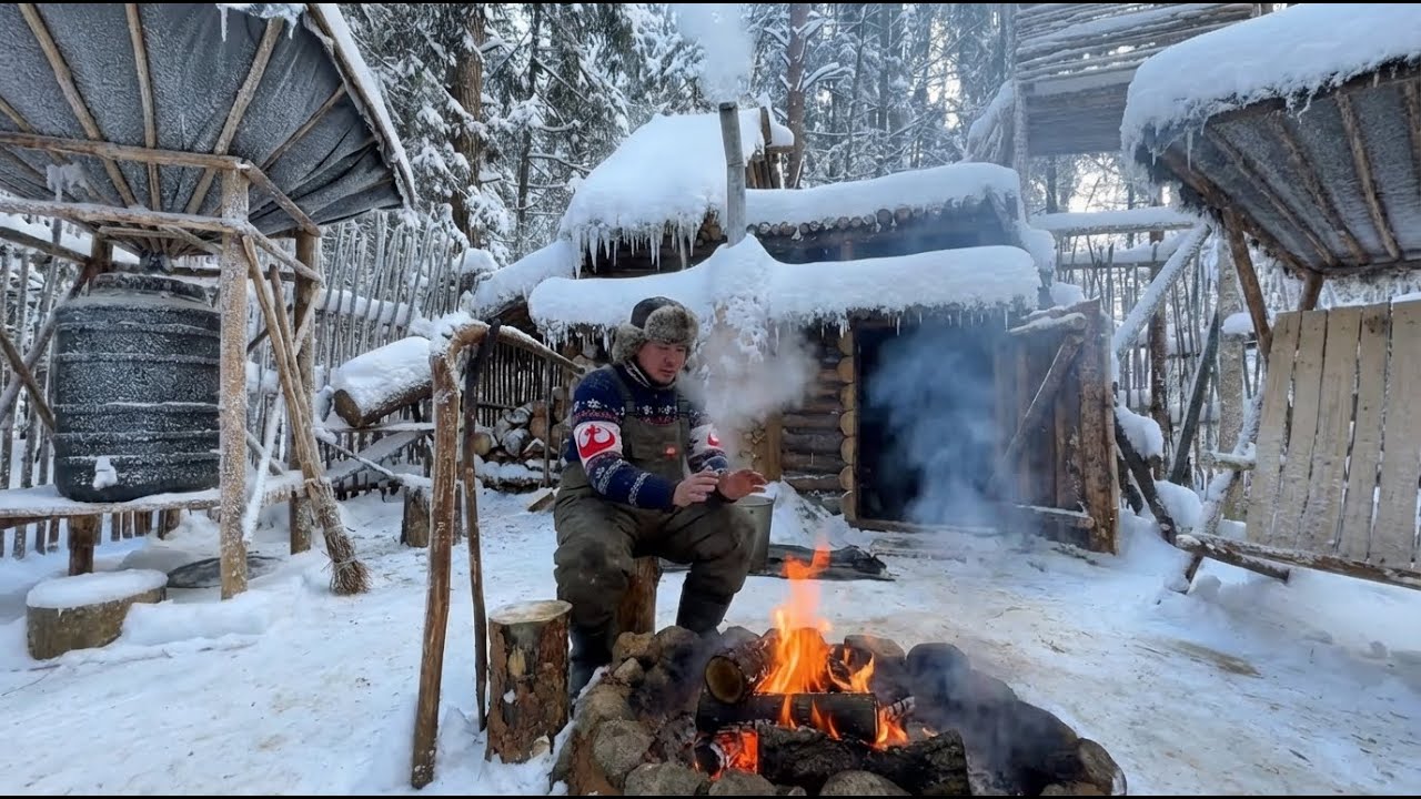 Solo Bushcraft Building an Ingenious Rainwater Catchment System & Winter Survival