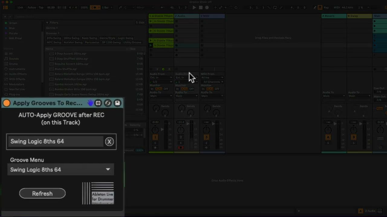 Advanced Groove Control in Ableton Live via Max for Live - How to set grooves to all clips on track