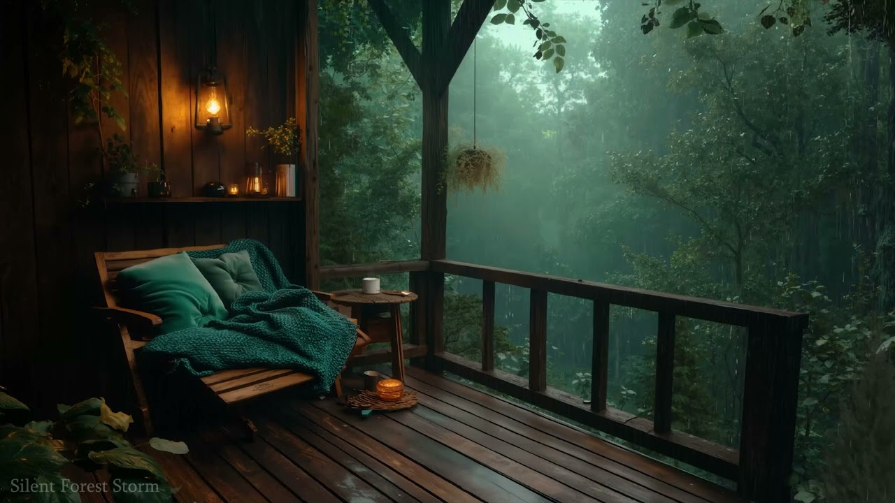Drift into Sleep 🌧️ Dark Forest Rain from the Balcony | Cozy Night Ambience for Deep Rest