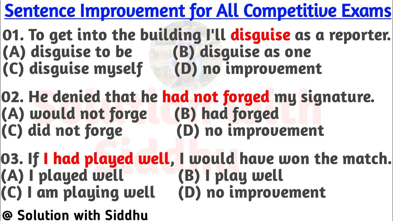 Sentence Improvement in English | Sentence Improvement English | Sentence Improvement for Ssc Cgl