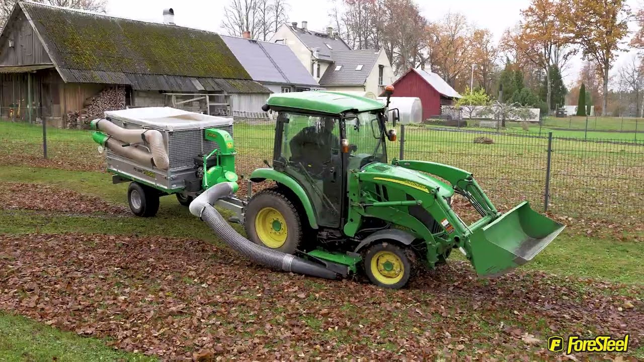 John Deere 3R + Foresteel FT-1600 Leaf Vacuum Trailer | Leaf Cleanup with Mowing-Deck Setup