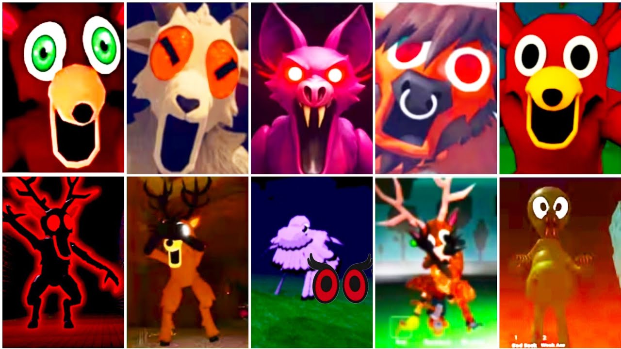 Monster One Is Terrible 99 Nights vs Winter, Forest, Bat, Owl, Ram, Goat, Deer All Version Jumpscare