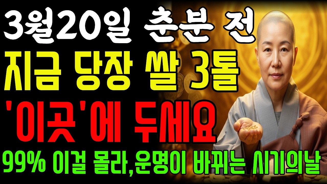 3월 20일 춘분 전 ‘쌀 세 알’ 꼭 준비해서 '이곳'에 두세요⚠️ 스님이 밝힌 재물운 비밀! 꽉! 막혔던 돈줄이 쉬원하게 뻥! 뚫립니다.| 사주풀이 | 금전운 | 철학 |