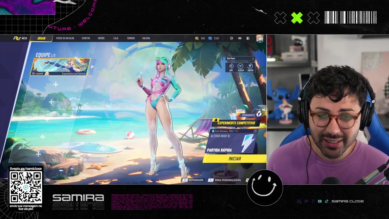 Samira Close jogando Marvel Rivals, Overwatch e DBD