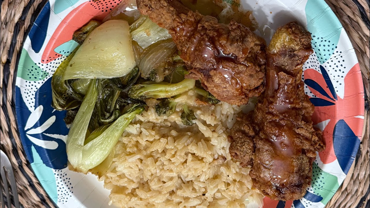 ВОСКРЕСНЫЙ УЖИН: хрустящая жареная курица, жареный бок-чой, рис и подливка!❤️