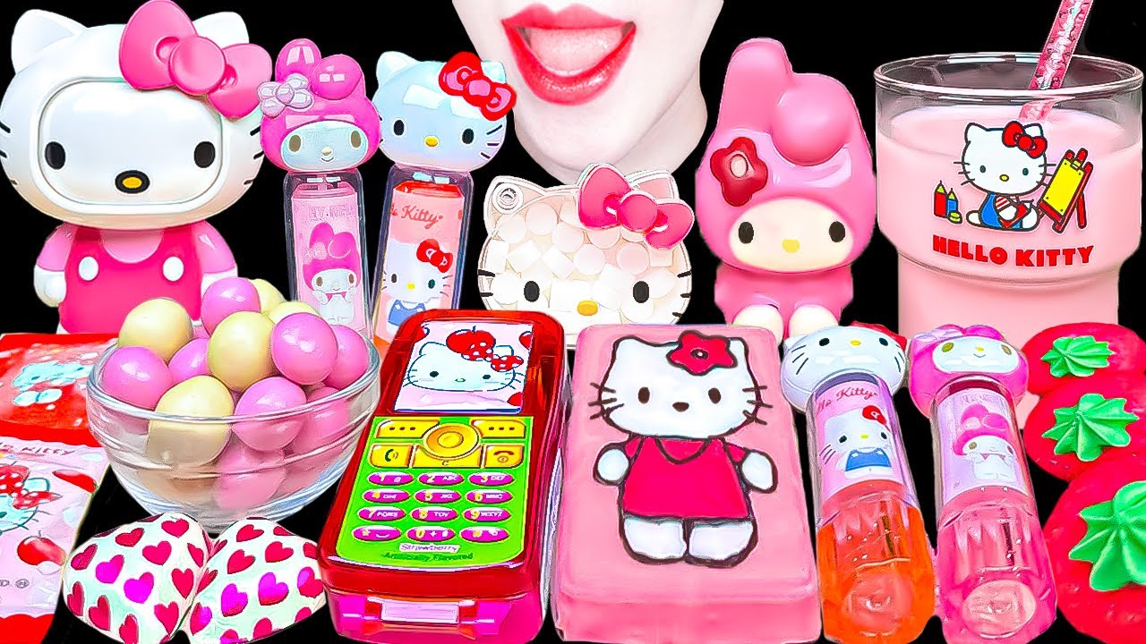 ASMR HELLO KITTY MUKBANG🩷 헬로키티 먹방 CANDY CHOCOLATE CAKE MARSHMALLOW 캔디 초콜릿 케이크 딸기 마시멜로우