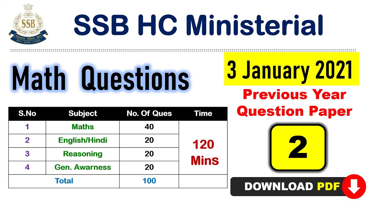 SSB Head Constable Ministerial Previous Year Question Paper || Full Solution | SSB HC Math Question
