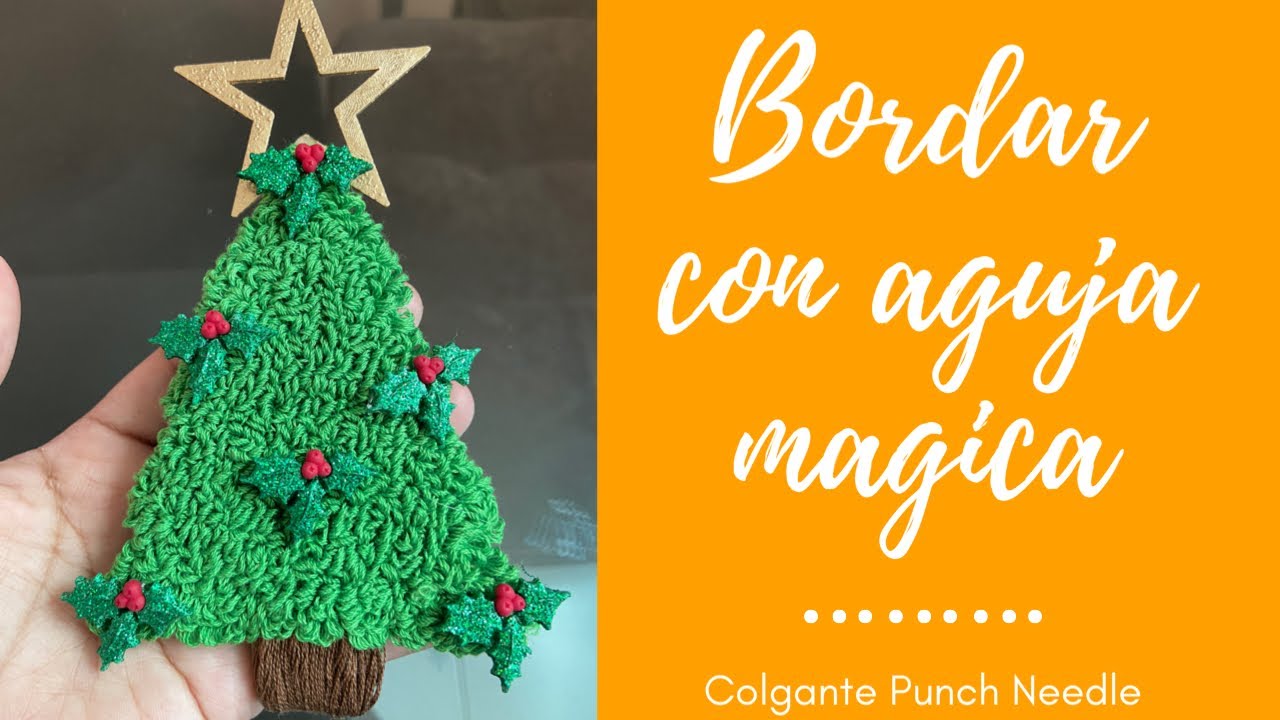 Bordar con aguja mágica pino de Navidad | Colgante con punch needle