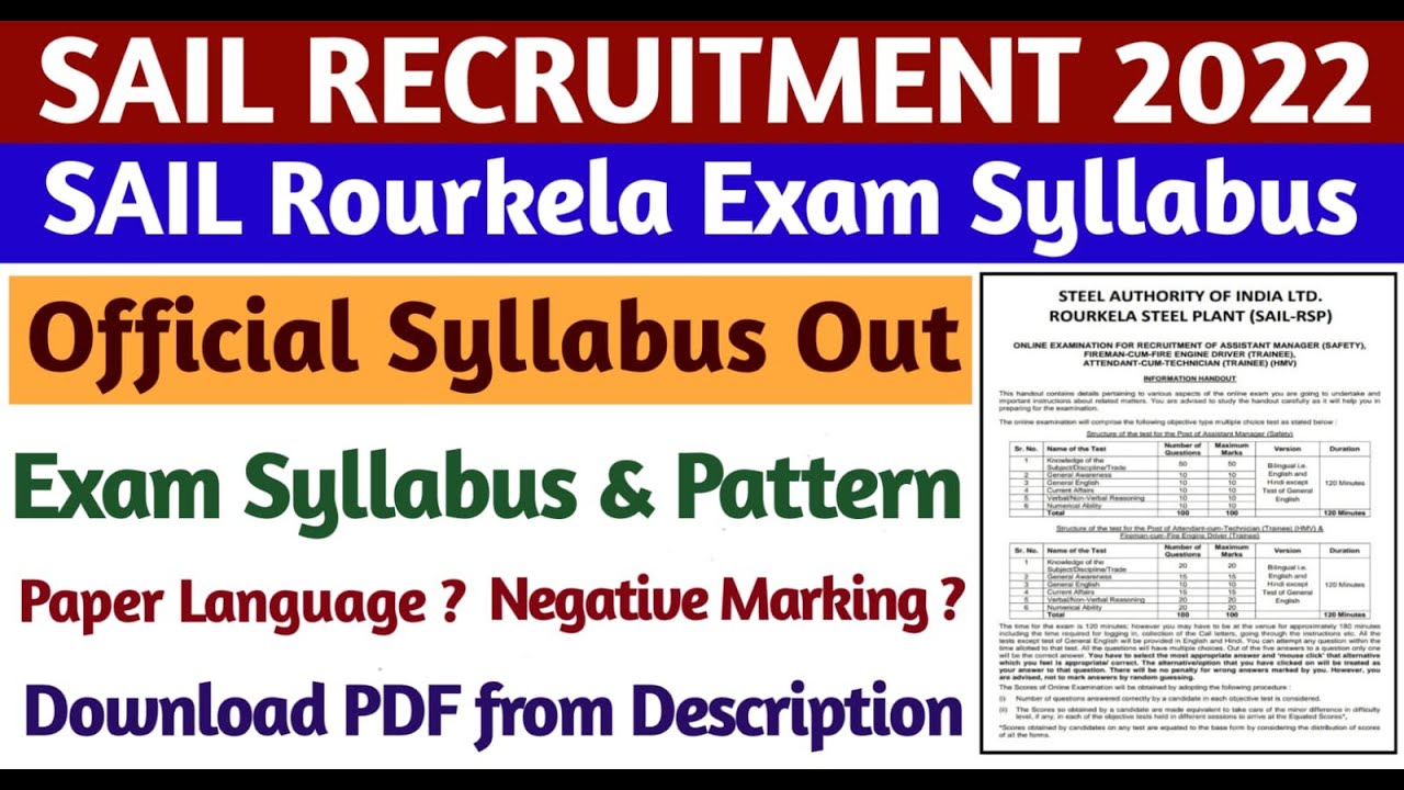 SAIL Rourkela Exam Syllabus 2022 | SAIL Rourkela Exam Syllabus | SAIL Rourkela Exam Pattern