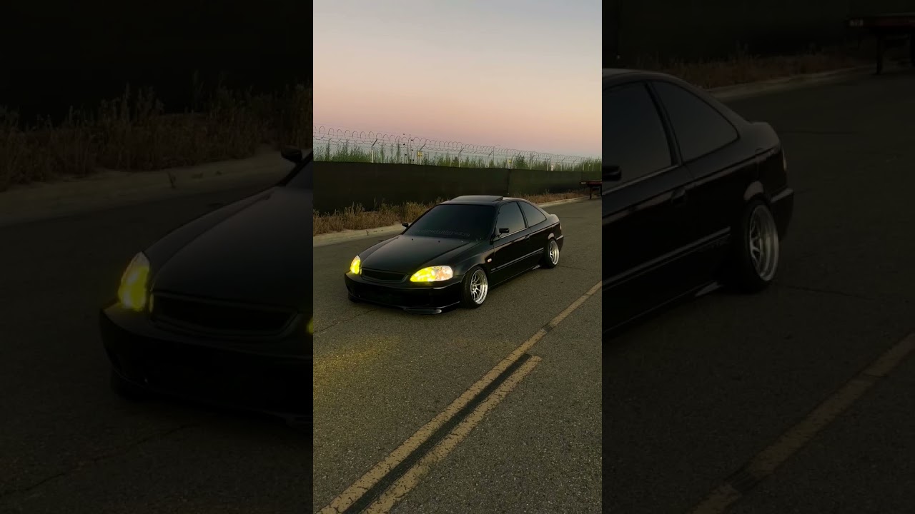 Black Honda Civic 2000 OEM Lights | Stunning Front & Rear View at Dusk