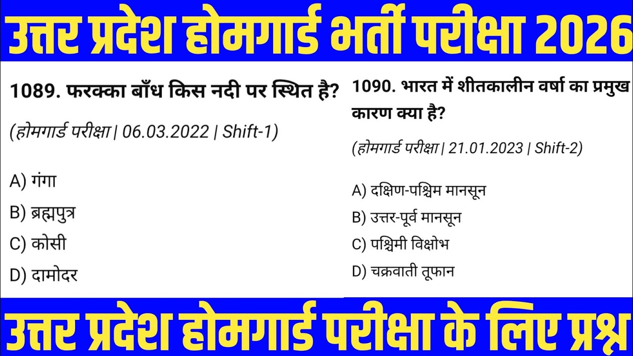 उत्तर प्रदेश होमगार्ड सामान्य ज्ञान के महत्वपूर्ण प्रश्न | UP Home Guard GK Questions 2026