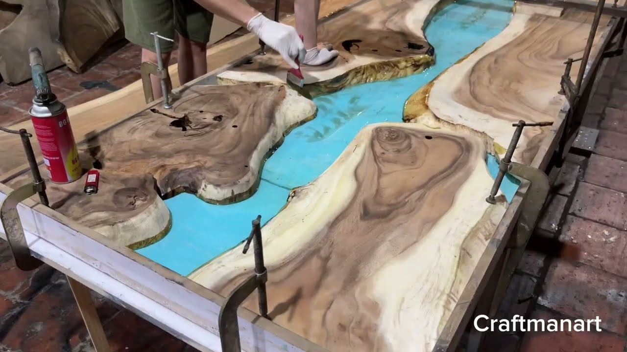 Our Super Long Blue River Dining Table Is Handmade From Wood And Epoxy #craft #wood #diy