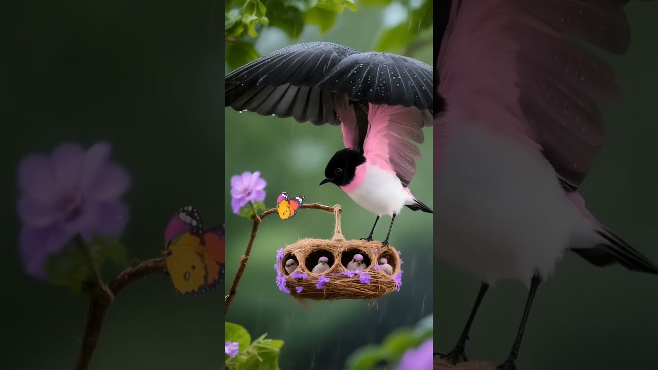 Beautiful Bird Family in the Rain| | Nature&rsquo;s Pure Love#BirdFamily #NatureLovers#BirdNest #CuteBirds