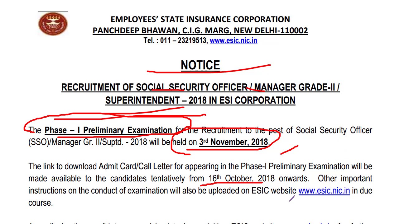 ESIC SSO/Manager Gr II/ Superintendent Exam Date 2018 | ESIC SSO Exam date 2018 | Employments Point