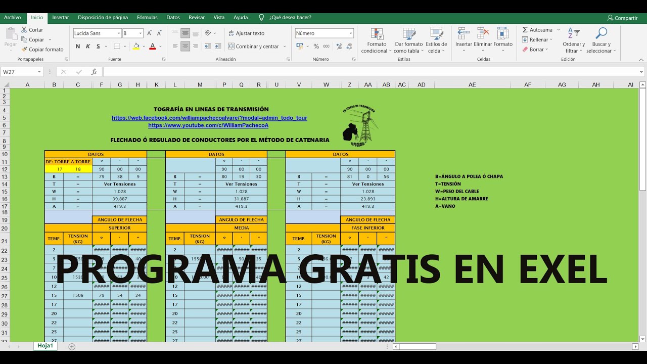 PROGRAMA  POR CATENARIA  EN EXEL