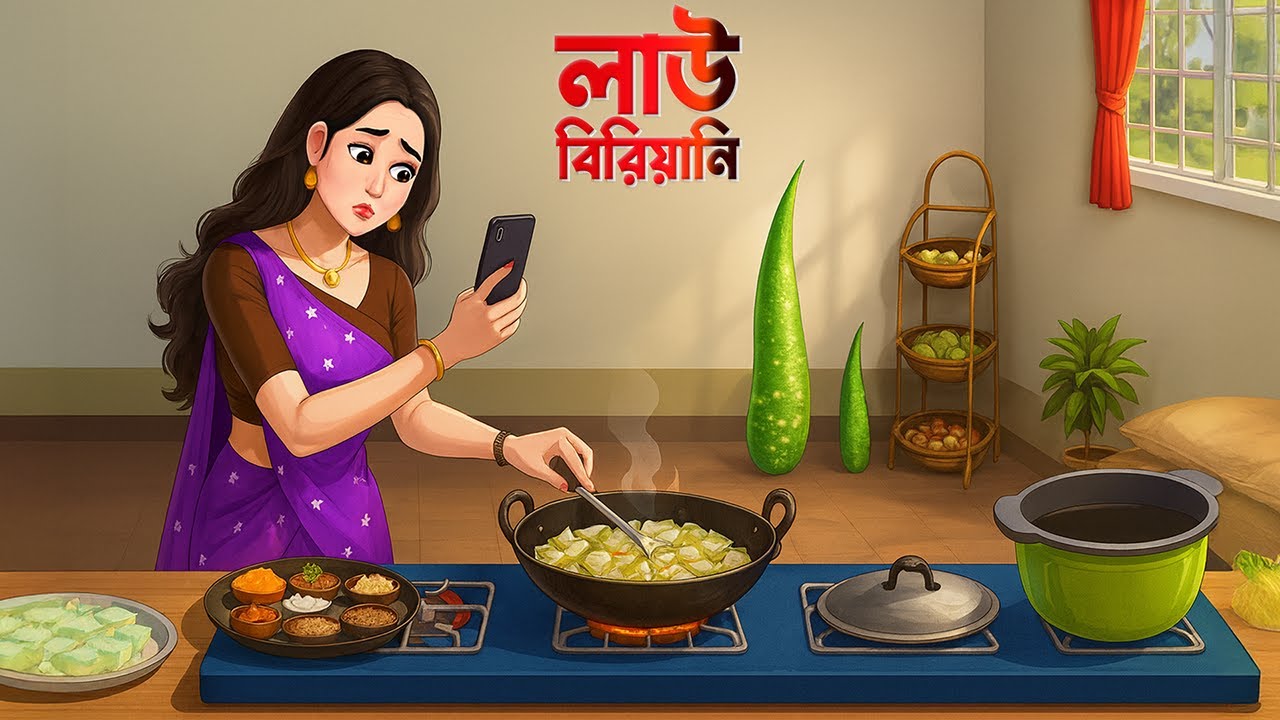 লাউ বিরিয়ানি | Lau Biryani | Funny Cooking Twist | Bengali Family Drama | Golpo Konna Cartoon