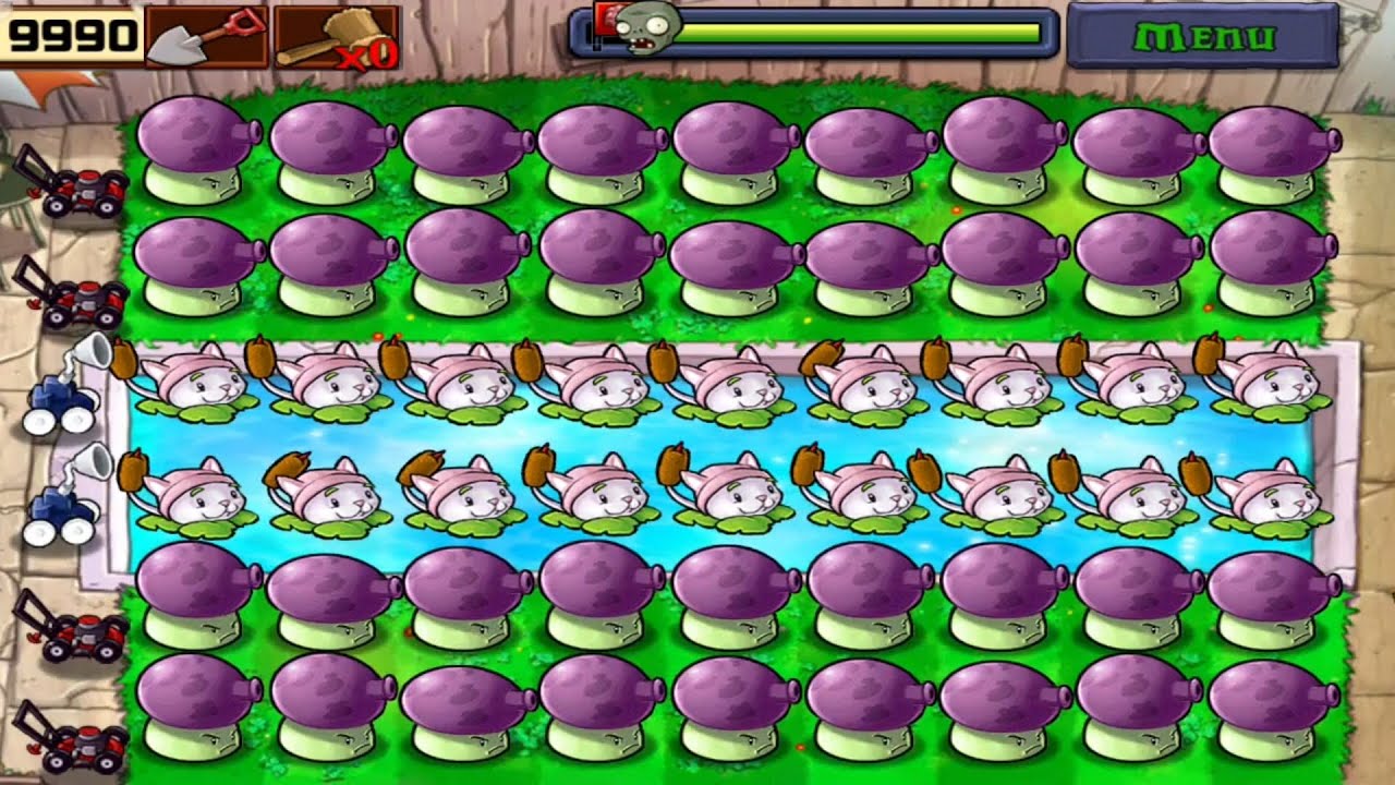 Plants vs Zombies: Survival Pool - Fume Shroom, Cattail vs All Zombies Gameplay Full HD 1080p 60fps