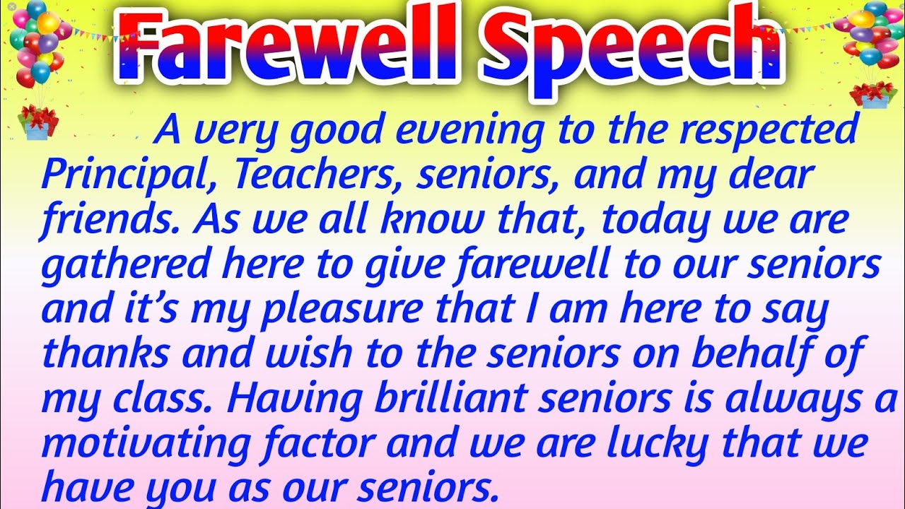 Farewell Speech in English | Farewell Speech for juniors in English | Speech on Farewell Day English