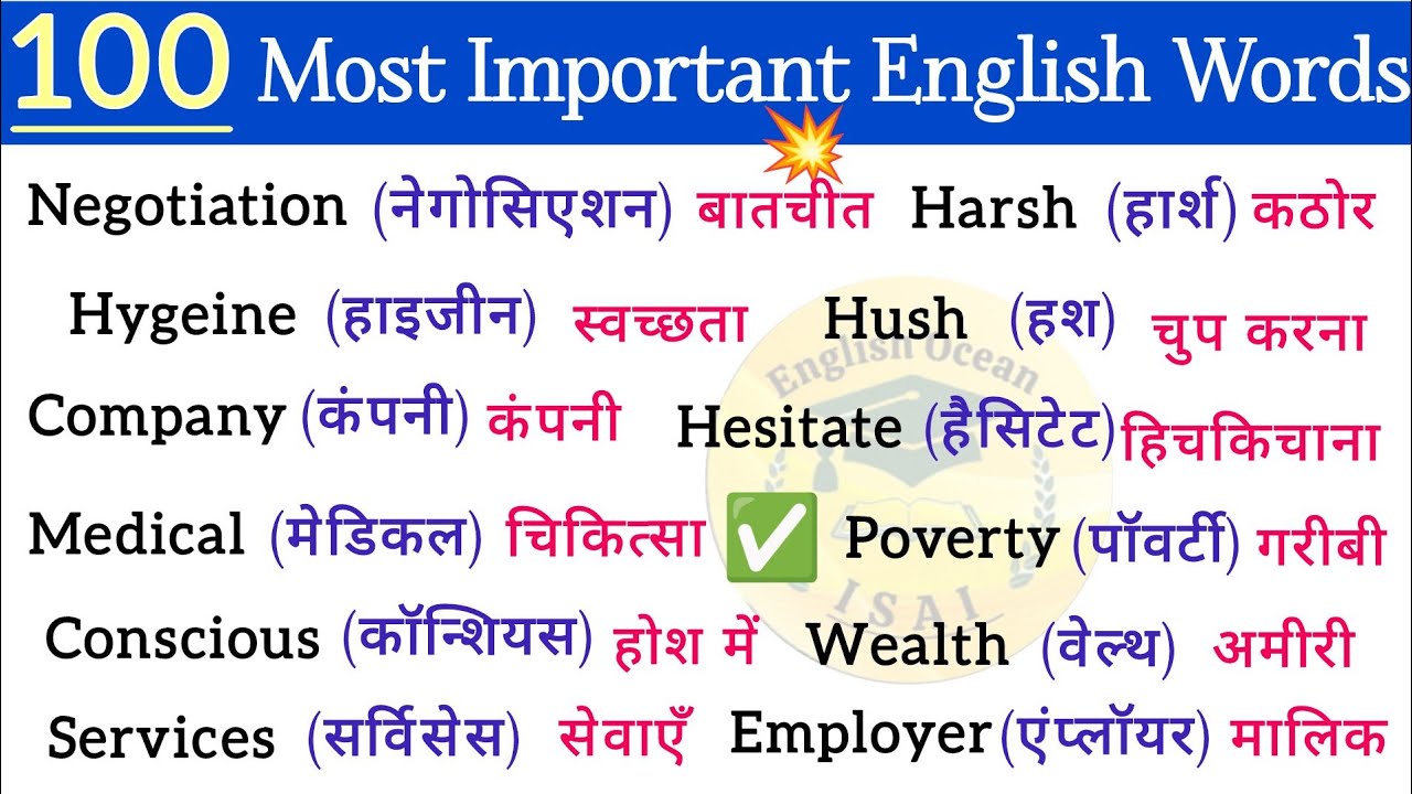 💥100 Most Important English Words / रोज़ बोले जाने वाले English Words / Learn English / Spoken Eng