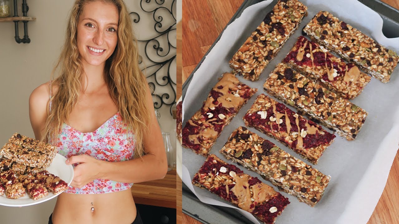 VEGAN GRANOLA BAR RECIPE 2 WAYS | OIL FREE & GLUTEN FREE ( trail mix & peanut butter and jelly)