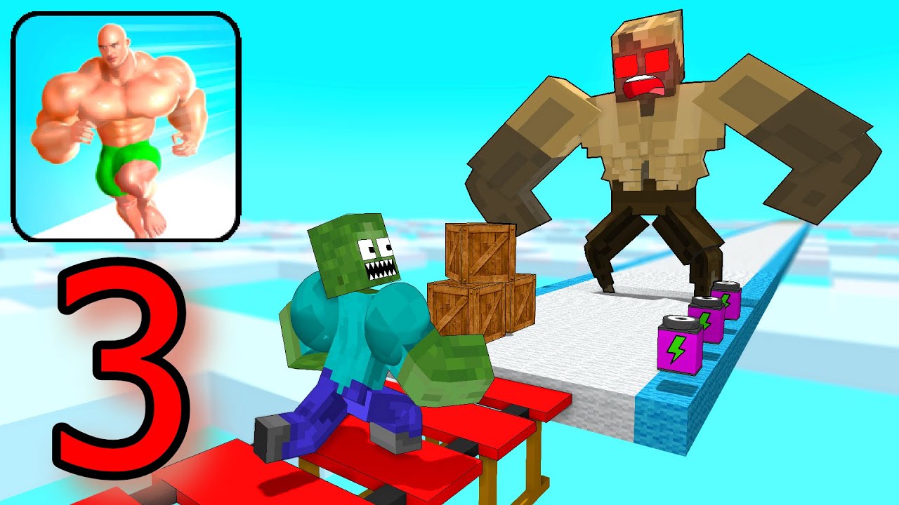 Minecraft Mobs : MUSCLE RUSH RUN CHALLENGE 3 - Minecraft Animation
