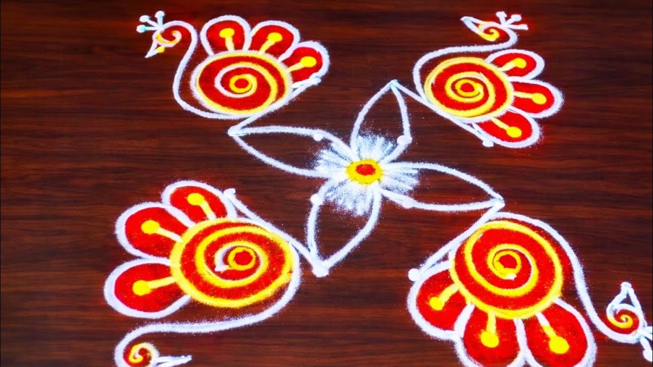 4*4dots easy rangoli|Festival rangoli|easy daily muggulu|traditional kolam|simple rangoli kolam🌹🌸🌺