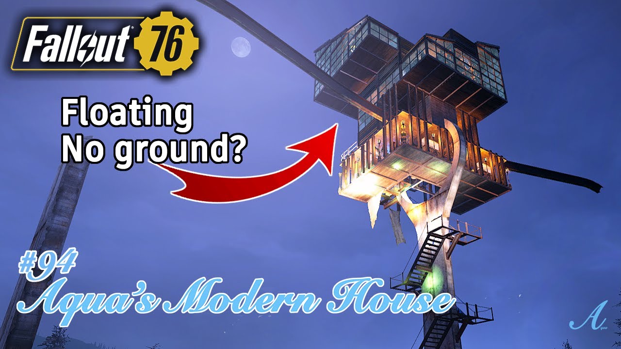 Fallout 76 - Monorail Tower Floating House Camp w/ quick tips & tutorial (Aqua's Modern house #94)