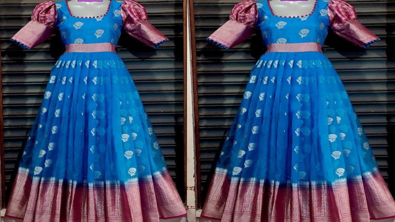 Puff sleeves designer long frock cutting and stitching  💃💃💃.