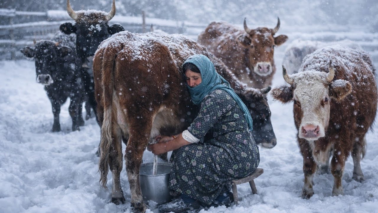 Milking a Cow in Freezing Snow | Village Life in Daikundi