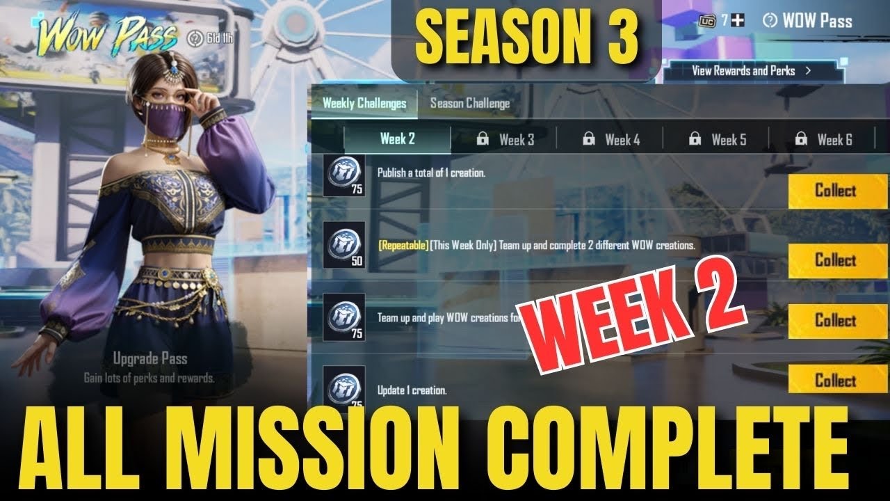 WEEK 2 WOW PASS ALL MISSION COMPLETE PUBG MOBILE & BGMI | WEEK 2 UNLOCK WOW PASSS SEASON 3UPDATE