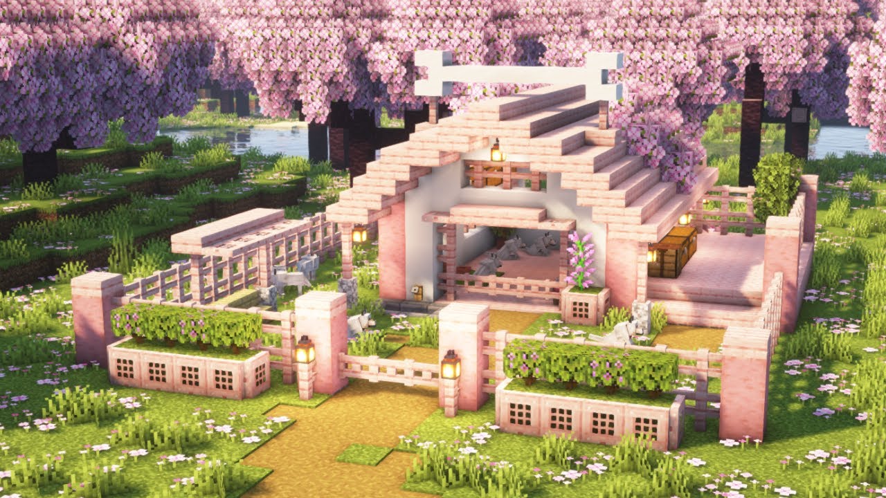 [Minecraft] How to Build a Cute Cherry Blossom Dog House / Tutorial