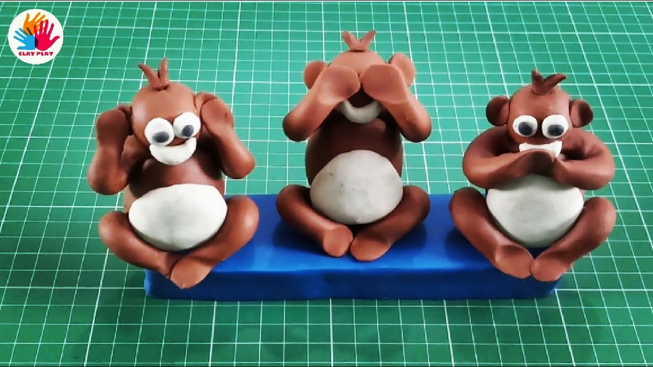 How to make Monkey with clay for kids/ Gandhi jayanti clay craft/ Gandhiji's three monkeys/ Clay art