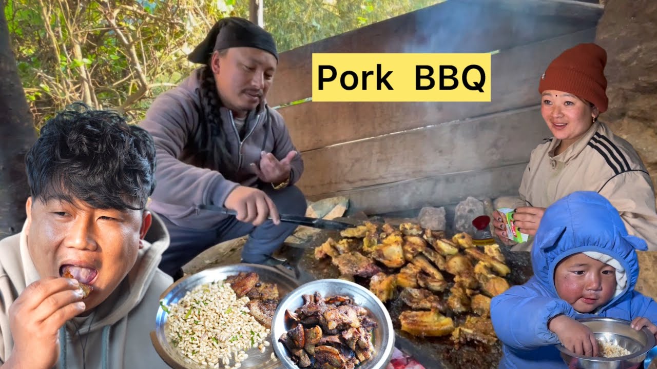 pork BBQ (sekuwa)cooking on stone with @KedarRai //Pork sekewa and Chatpate Eating.@samitarai94 