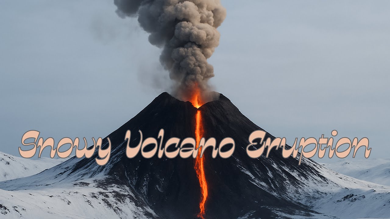 Snowy Volcano Eruption - Lava Flow & Distant Rumbles in Frozen Silence